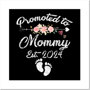 Promoted To Mommy Est 2024 Floral Posters and Art